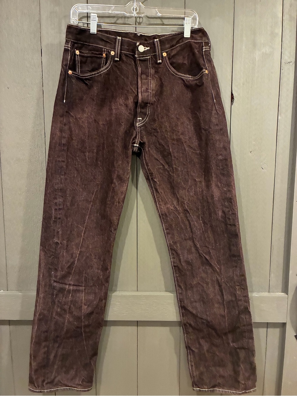 Levi's Brown Straight-Leg Jeans 501 distressed 32x34